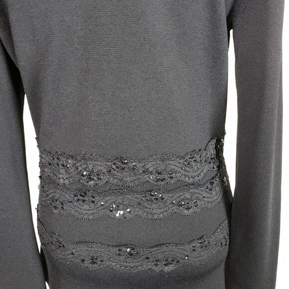 VERTIGO Paris Black Rhinestone, Lace, and Sequin Button Down V-Neck Size Small - Picture 6 of 8